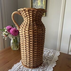 Vintage Wicker Flower Pitcher Vase Cottagecore Boho